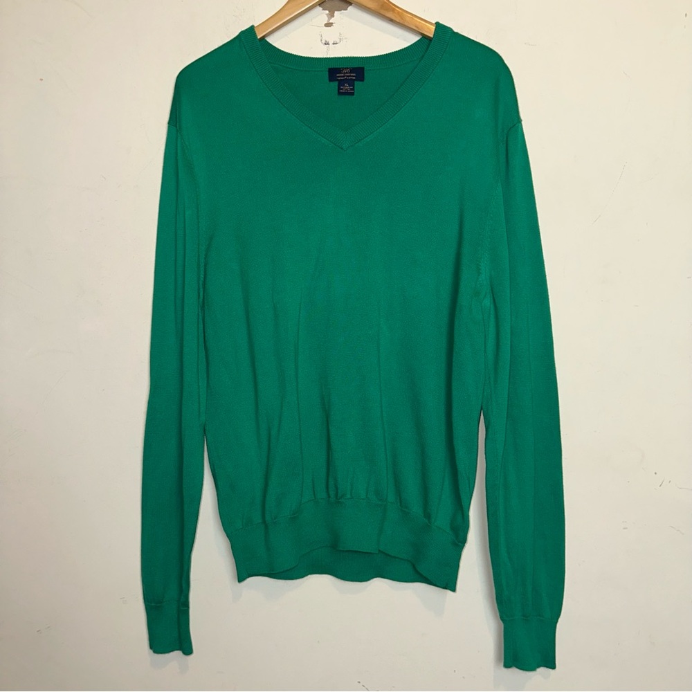 Brooks Brothers Pima Cotton Men’s SZ XL V Neck Sweater Green Long Sleeve Preppy